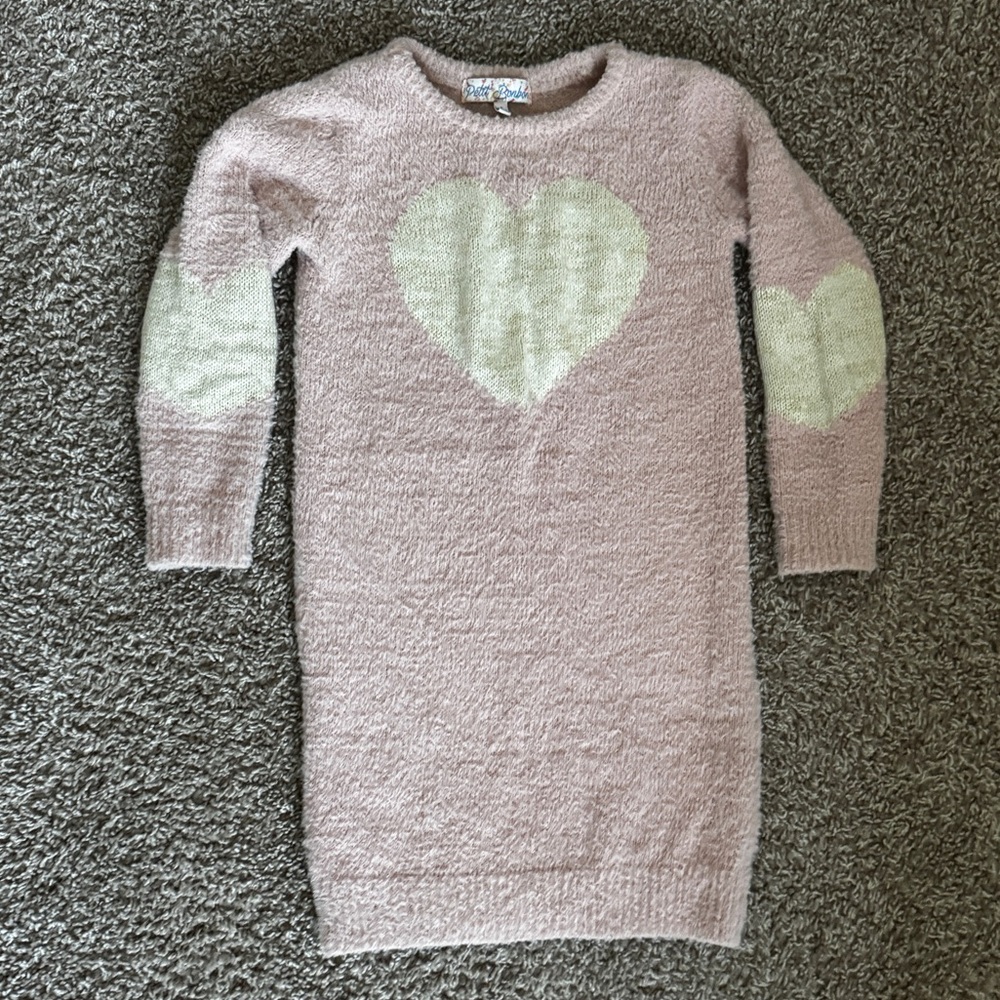 Cozy Pink Fuzzy Heart Sweater Dress
